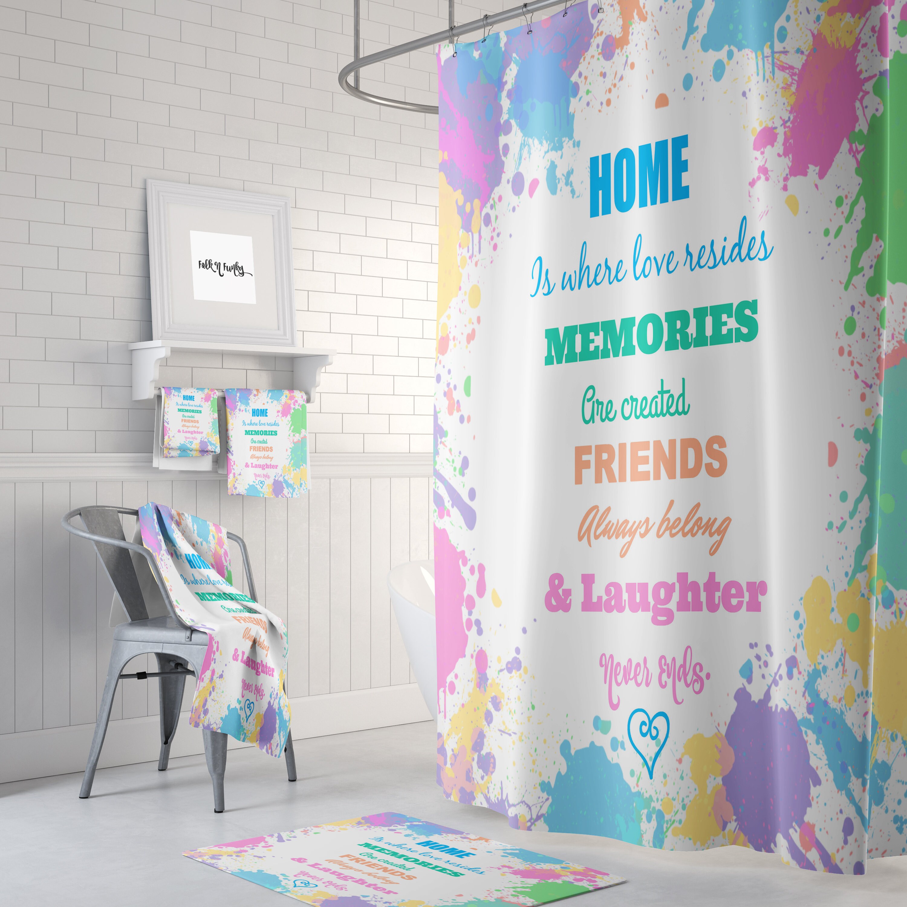 Typography Home Is Where The Heart Is Shower Curtain Set with Custom Bath Accessories - Image 2
