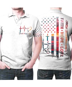 US Flag Faith Hope Love Polo Shirt - All Over Print Polo T-Shirt with Athleisure Collar and Breathable Fabric