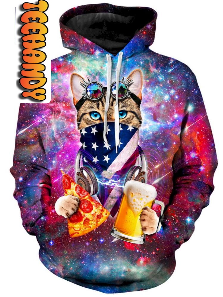 USA Rave Cat All Over Print 3D Hoodie