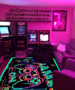 UV Reactive Gaming Area Rug with Blacklight Print for Bedroom and Playroom: Large Non-Slip Game Area Rugs