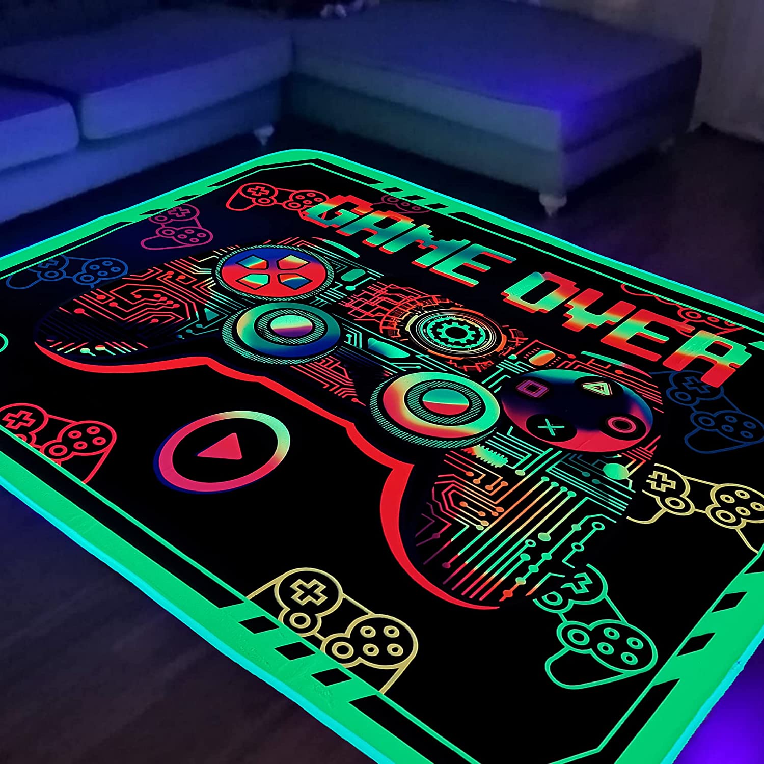 UV Reactive Glow in The Dark Black Light Area Rug for Gaming Room: Comfortable Game Area Rugs - Image 2