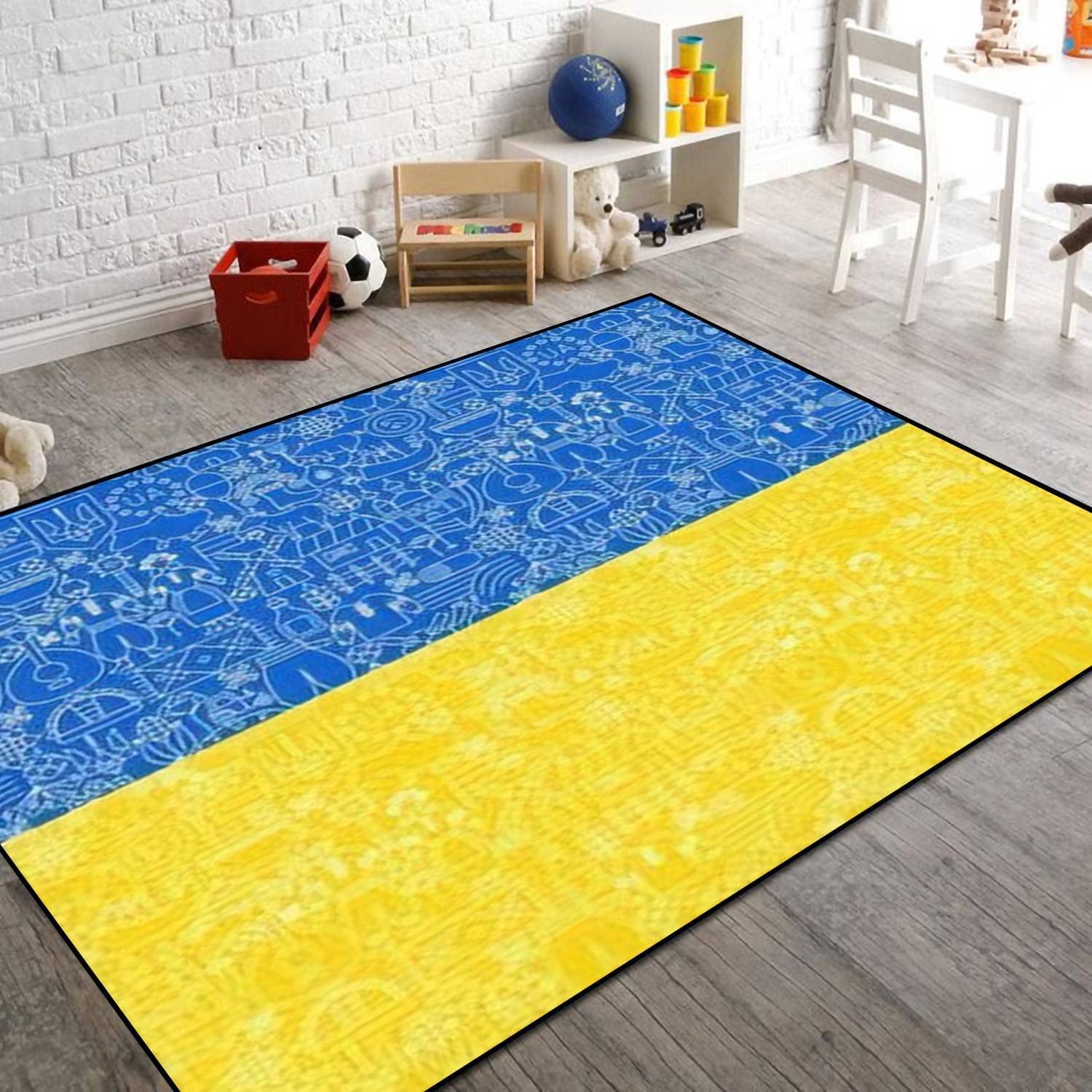 Ukraine Flag National Blue Yellow Kids Rug, Indoor Non-Slip Area Rugs, Machine Washable Breathable Durable Carpet - Image 2