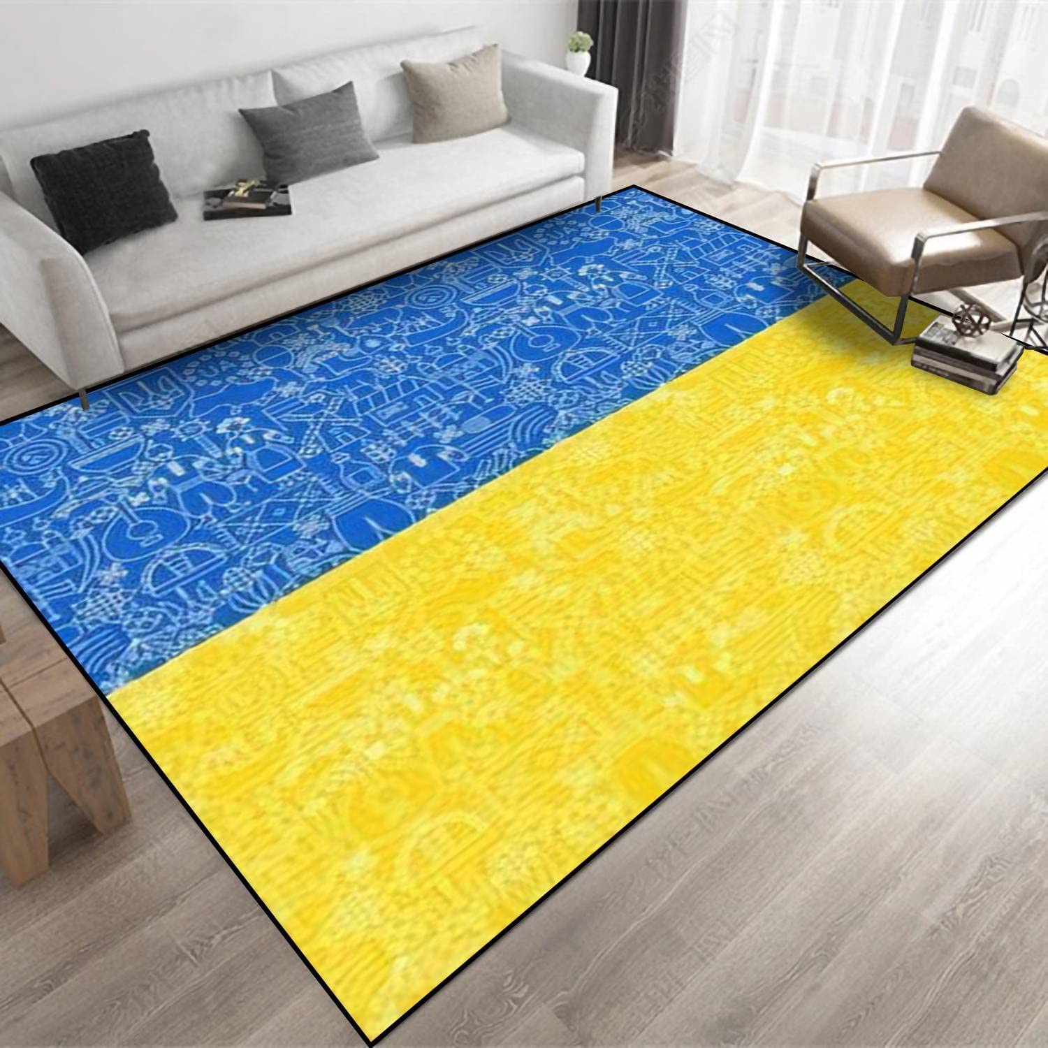 Ukraine Flag National Blue Yellow Kids Rug, Indoor Non-Slip Area Rugs, Machine Washable Breathable Durable Carpet - Image 3