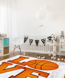 Ultra Soft Modern Area Rug for Children's Bedroom and Nursery with Basketball Design