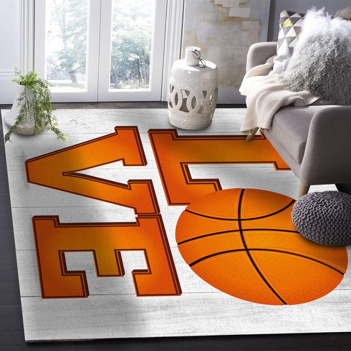 Ultra Soft Modern Area Rug for Children's Bedroom and Nursery with Basketball Design - Image 4