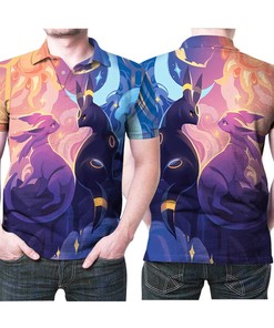 Umbreon and Espeon Pokemon lovers, get your hands on Couple Japanese Anime 3D All Over Print Polo Shirt