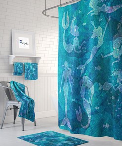 Under Water and Beach Theme Mermaid Shower Curtain with Optional Bath Set, Bring the Ocean to Your Bathroom