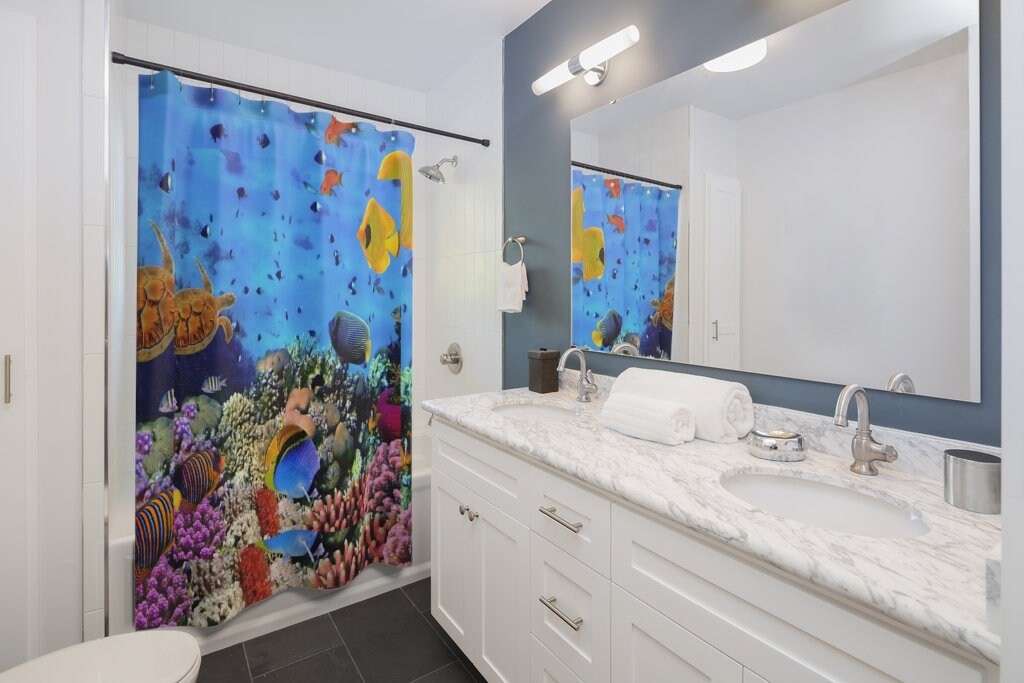 Underwater Coral Reef and Fish Shower Curtain for a Seaside Bathroom, 71 x 71 inch Curtain - Image 2