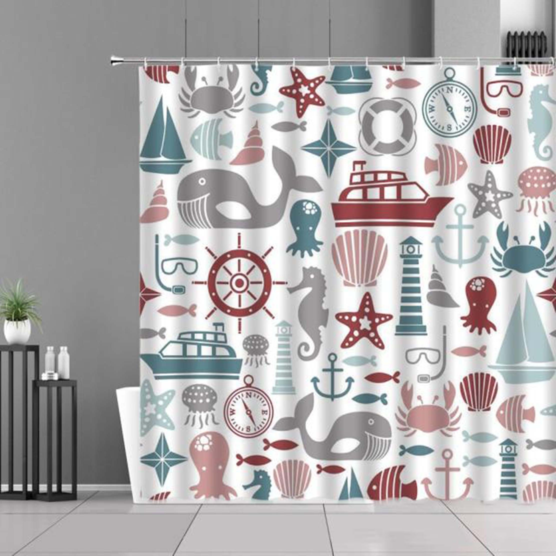 Underwater Marine Life Shower Curtain, Nautical Bathroom Decor, Home and Bath Accessories