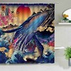 Underwater Whale Shower Curtain | Japanese Classic Fish Mammal Creature Home Bathroom Decor Ocean Theme | Gift for Kids
