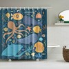 Underwater World Shower Curtain, Ocean Sea Creatures Bathroom Decor with Squid and Corals, Housewarming Gift Idea