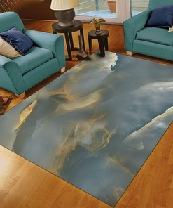 Unique Abstract Gray Clouds Area Rug with Trendy Golden Glow for Living Room Decor