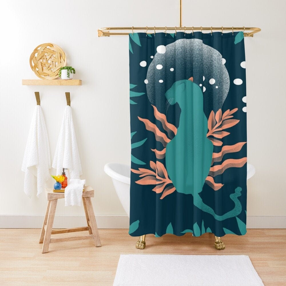 Unique Animal Shower Curtain with Floral Jungle Decor, Eco-Friendly and Waterproof, Hooks Included
