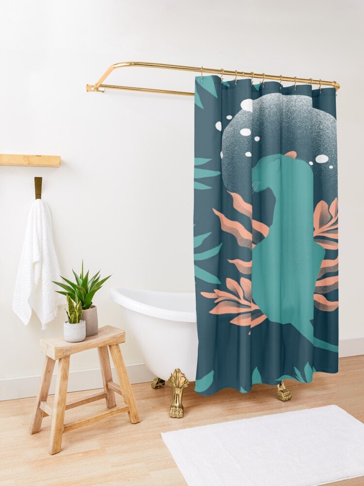 Unique Animal Shower Curtain with Floral Jungle Decor, Eco-Friendly and Waterproof, Hooks Included - Image 2