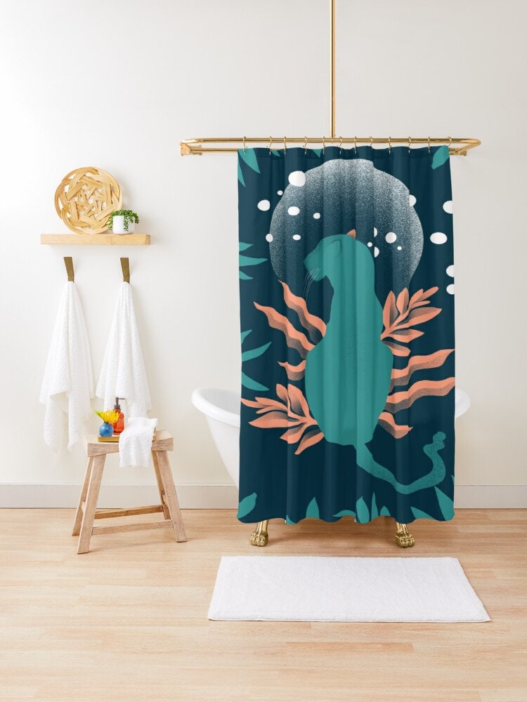 Unique Animal Shower Curtain with Floral Jungle Decor, Eco-Friendly and Waterproof, Hooks Included - Image 3