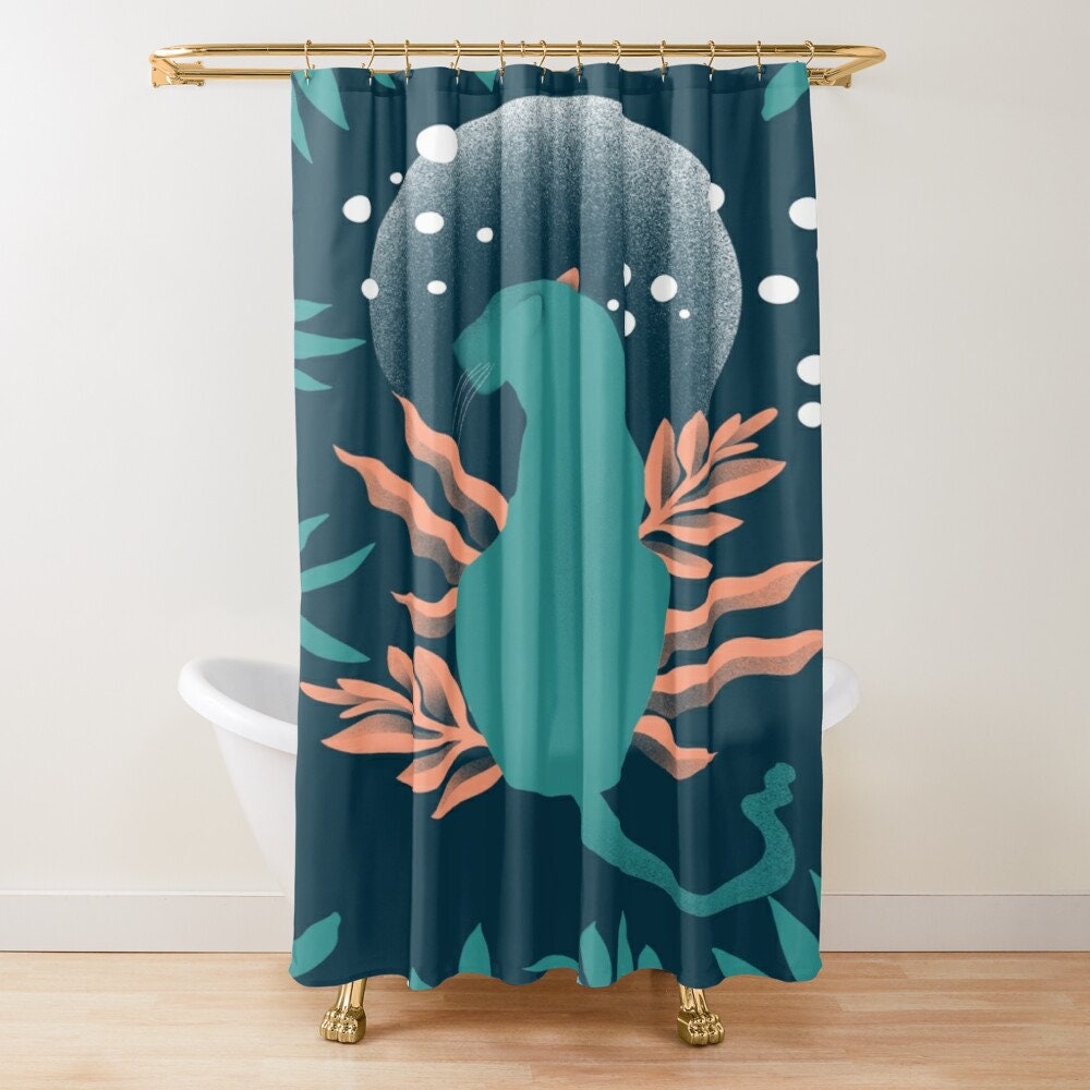 Unique Animal Shower Curtain with Floral Jungle Decor, Eco-Friendly and Waterproof, Hooks Included - Image 4