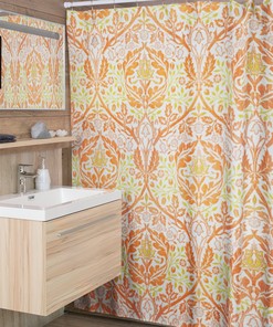 Unique Art Nouveau Bathroom Decor Shower Curtain - Abstract Patterns in Orange and White