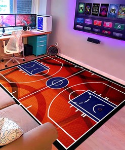 Unique Basketball Room Decor for Boys Bedroom - Print Court Sport Area Rug for Living Room