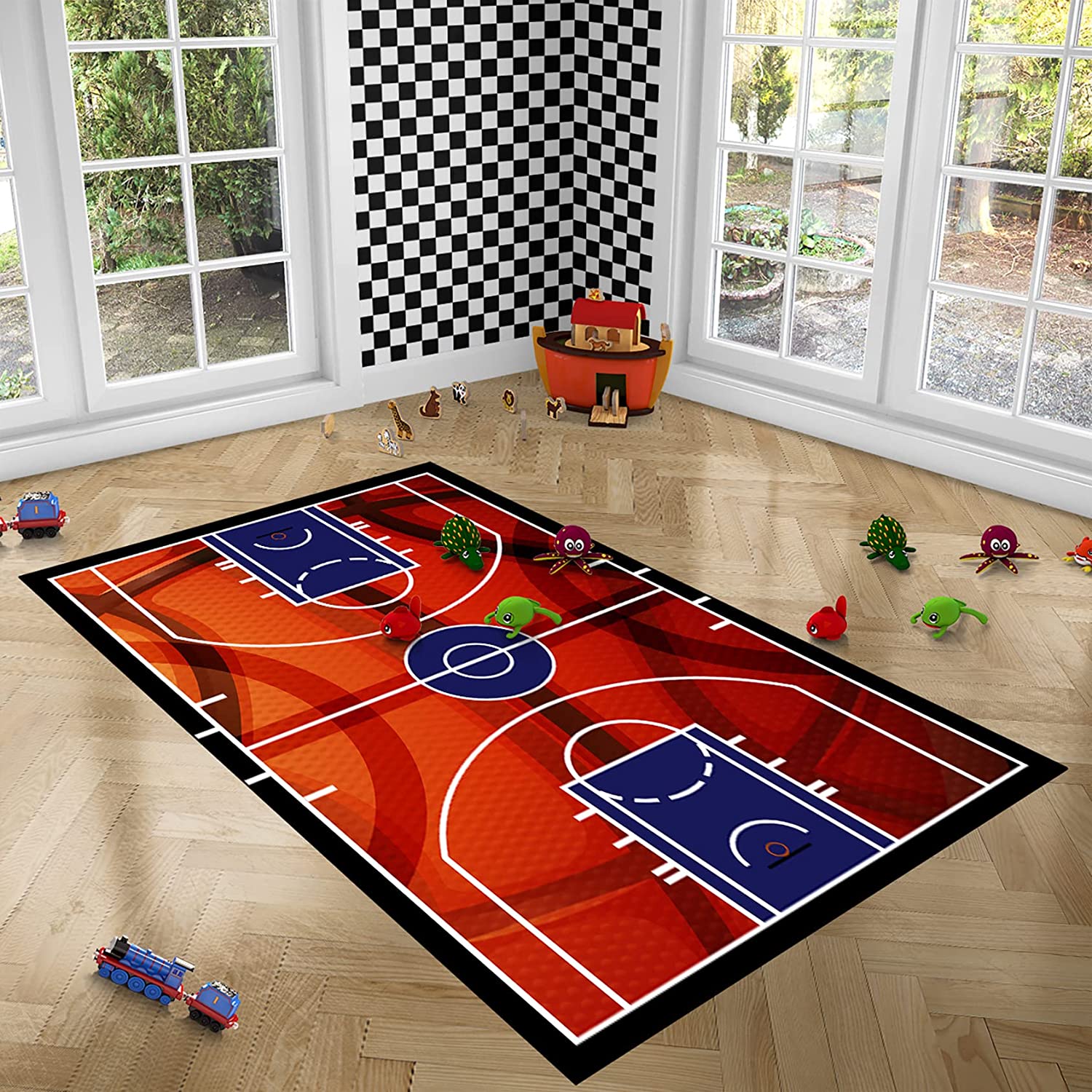 Unique Basketball Room Decor for Boys Bedroom - Print Court Sport Area Rug for Living Room - Image 3