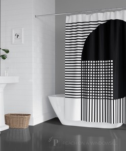 Unique Black and White Striped Shower Curtain for Retro Bath