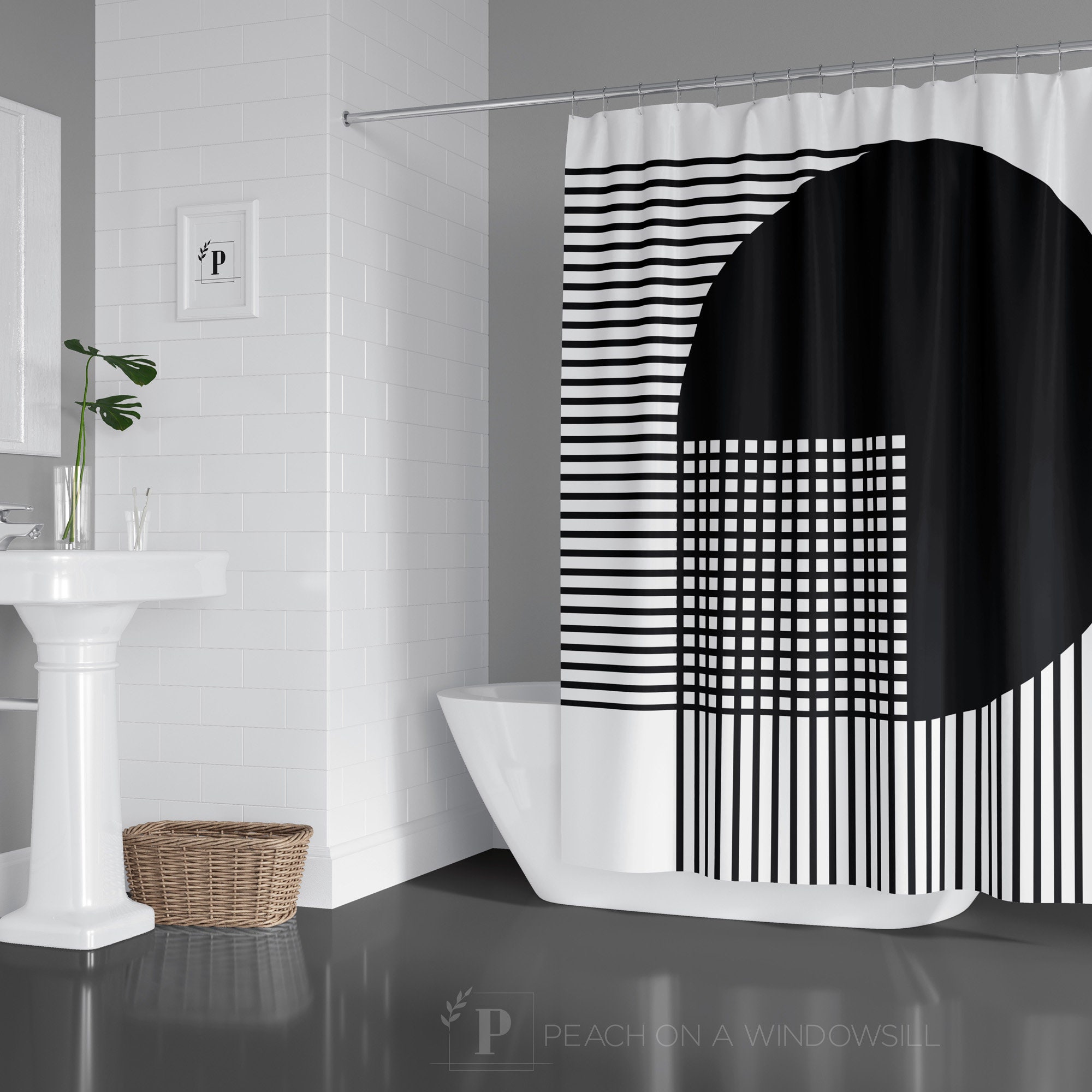 Unique Black and White Striped Shower Curtain for Retro Bath