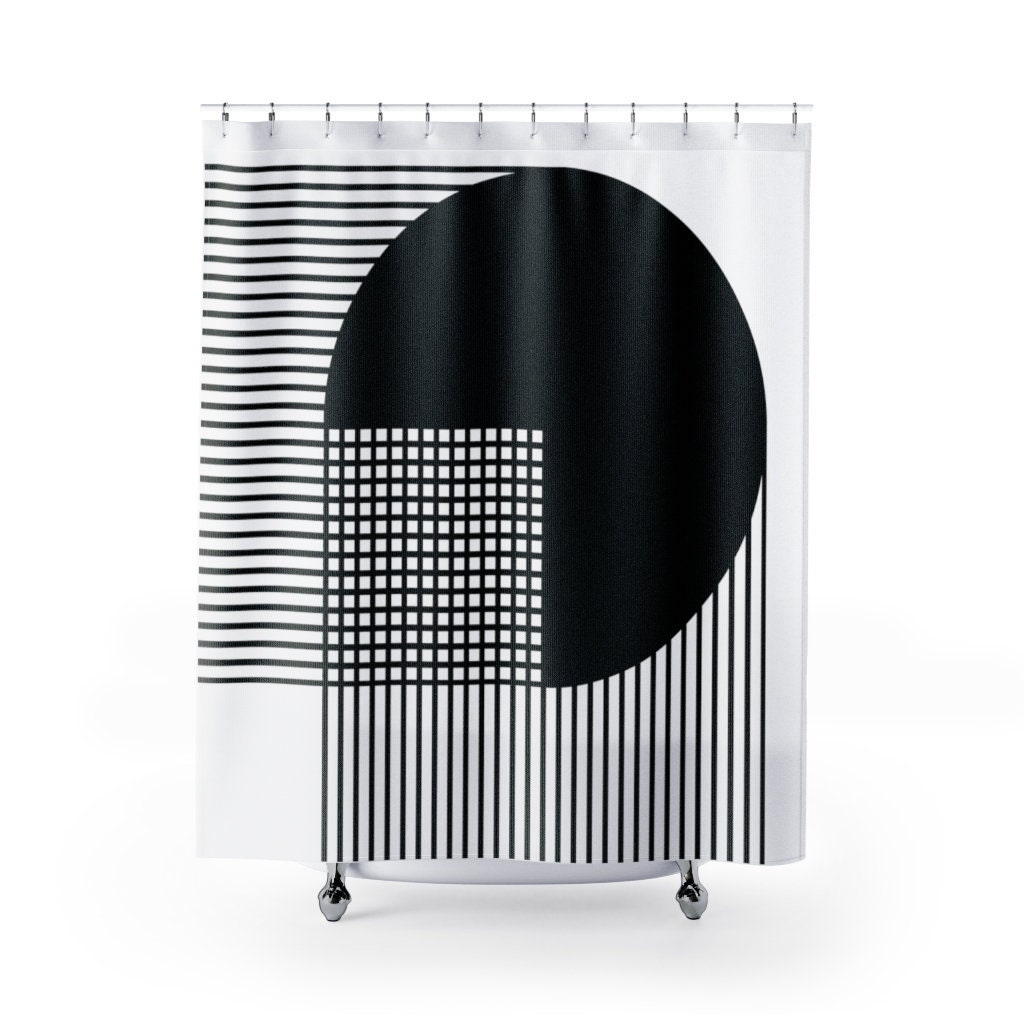 Unique Black and White Striped Shower Curtain for Retro Bath - Image 2