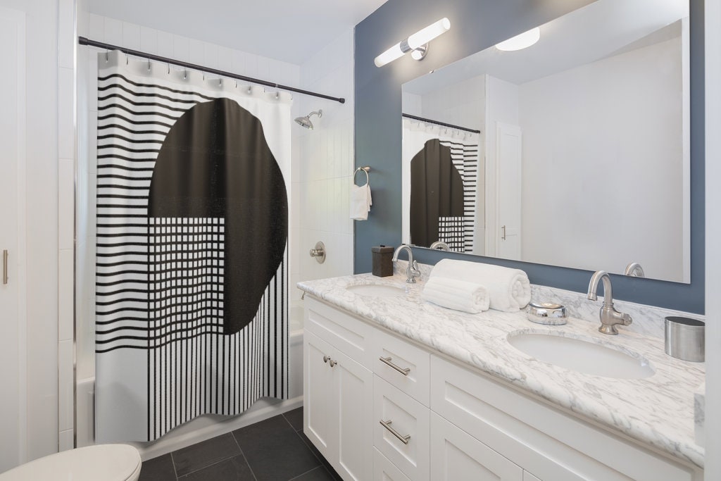 Unique Black and White Striped Shower Curtain for Retro Bath - Image 3