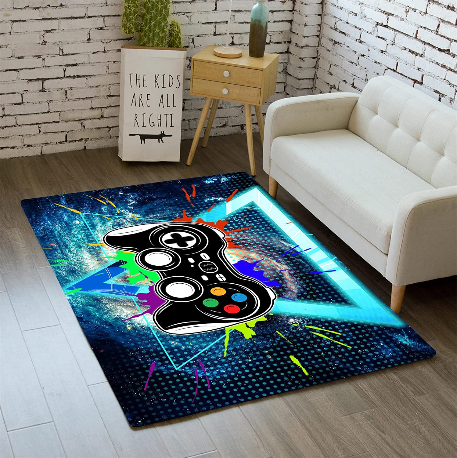 Unique Blue Upside-Down Triangle Video Games Area Rug - Image 2
