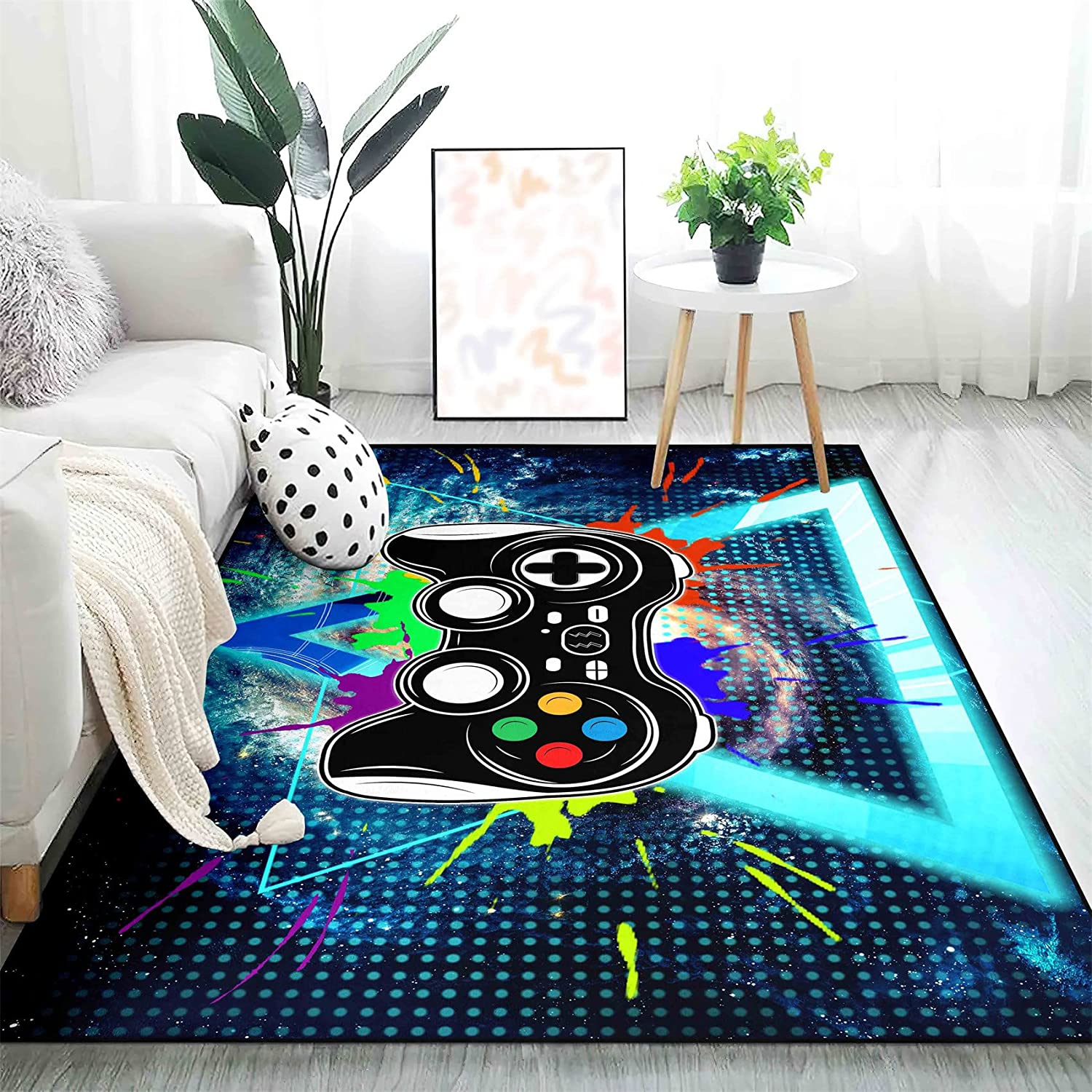 Unique Blue Upside-Down Triangle Video Games Area Rug - Image 4