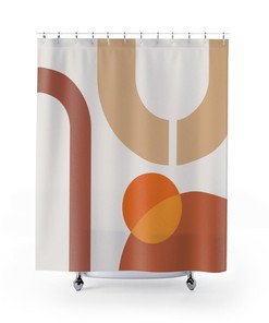 Unique Brown Rust Boho Shower Curtain, Geometric Abstract Bath Print, Modern Bathroom Design, New Home Gift Idea