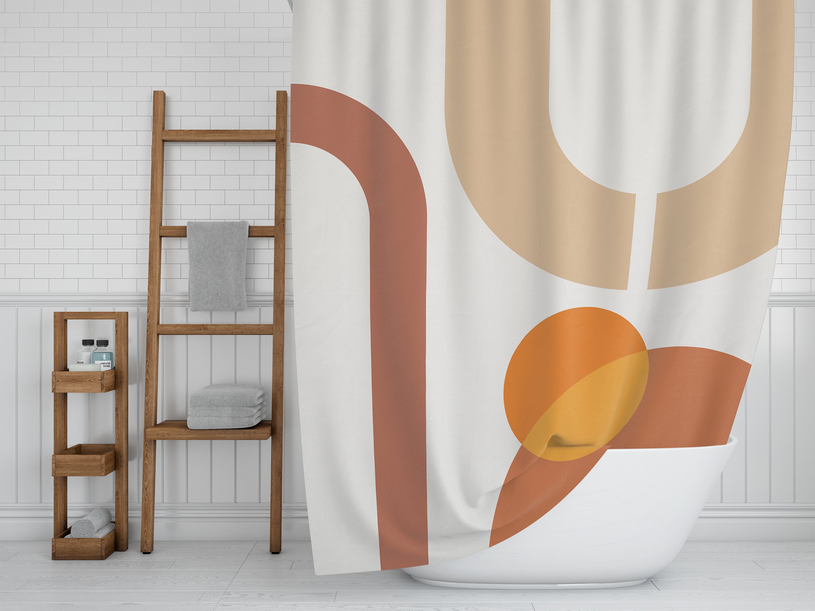 Unique Brown Rust Boho Shower Curtain, Geometric Abstract Bath Print, Modern Bathroom Design, New Home Gift Idea - Image 2