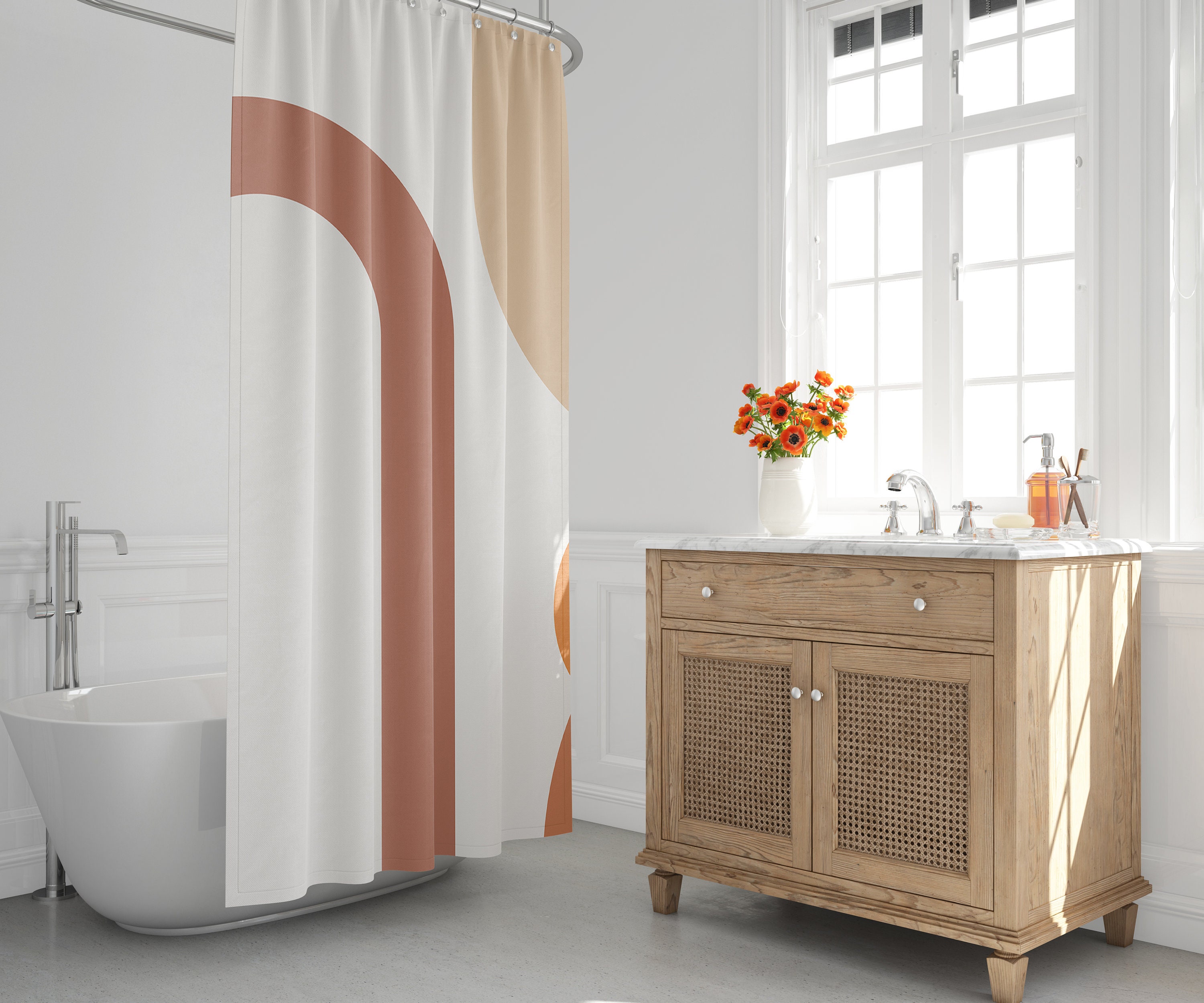 Unique Brown Rust Boho Shower Curtain, Geometric Abstract Bath Print, Modern Bathroom Design, New Home Gift Idea - Image 3