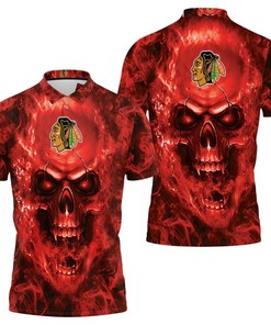 Unique Chicago Blackhawks NHL Fans Skull All Over Print Polo Shirt in Breathable Fabric