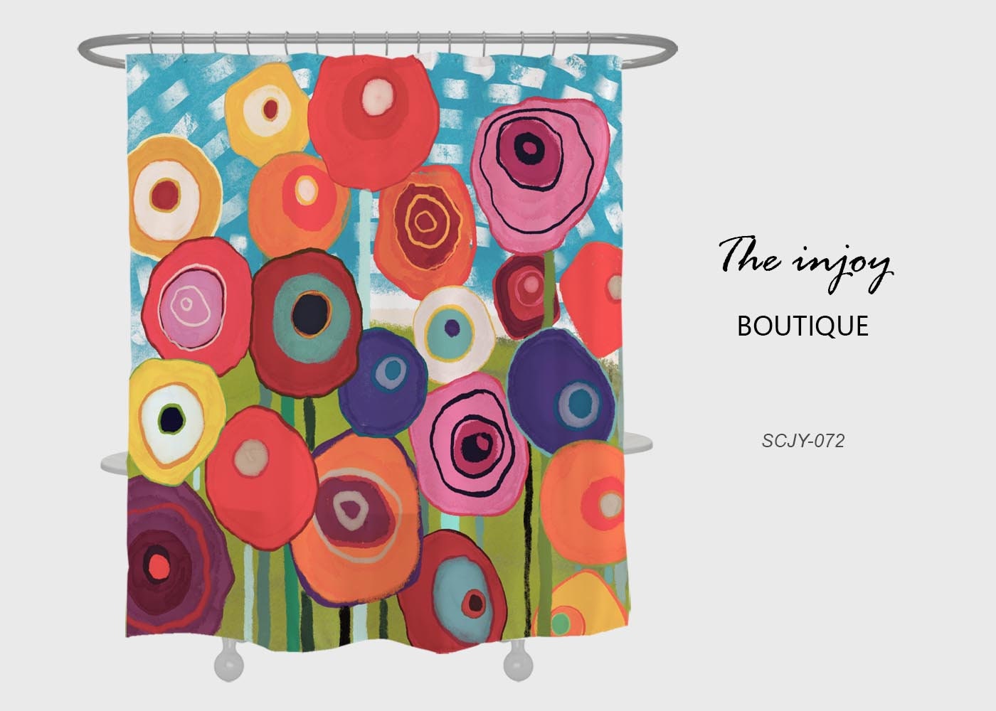 Unique Colorful Flowers Shower Curtain, Abstract Art Flora Extra Thick Curtain with Hooks