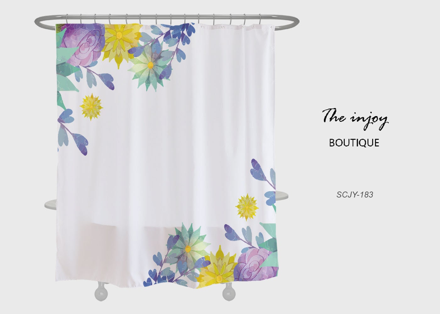 Unique Colorful Flowers Shower Curtain, Spring Yellow Plant Bathroom Decor