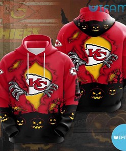 Unique KC Chiefs Youth Hoodie with Halloween Hand Pull Out Logo