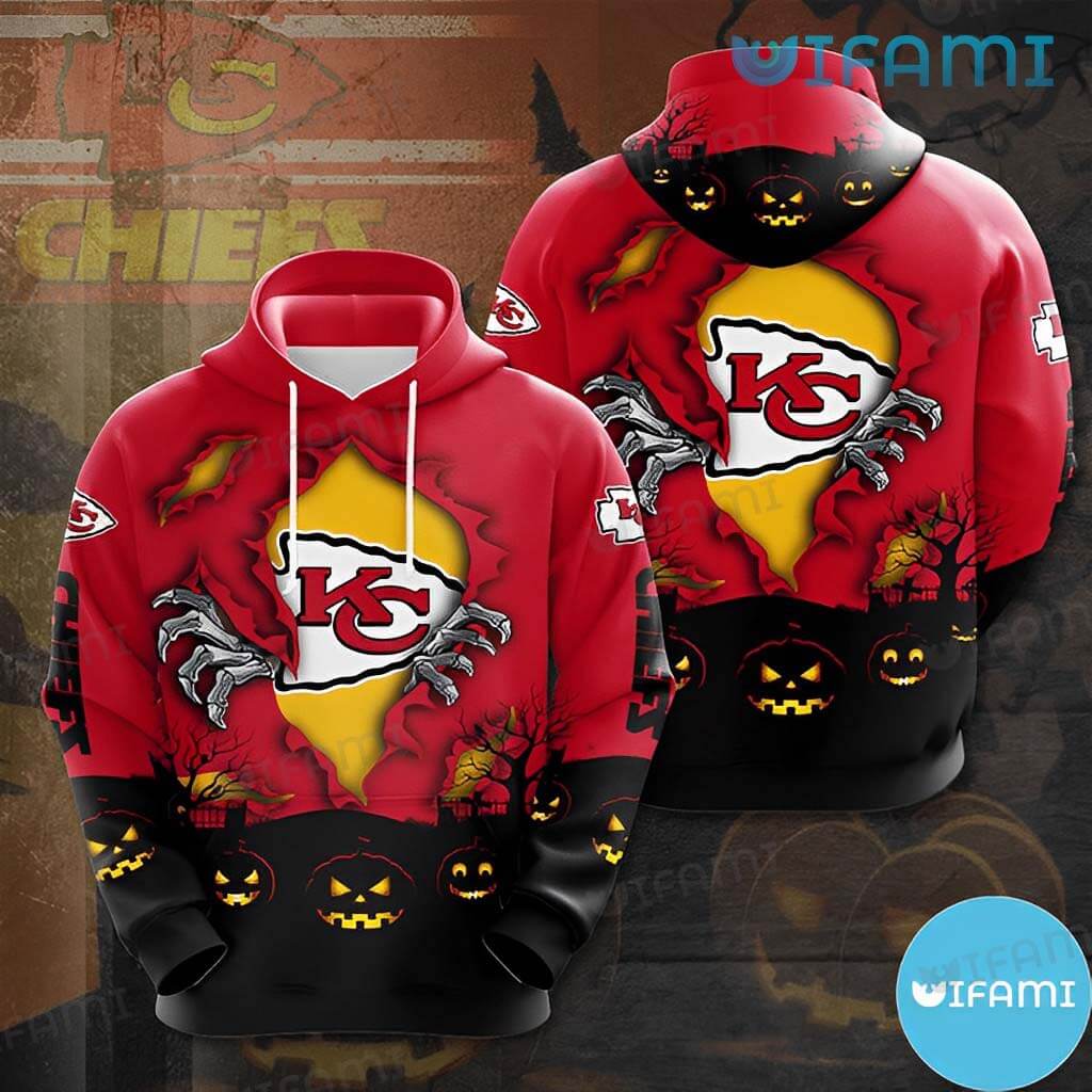 Unique KC Chiefs Youth Hoodie with Halloween Hand Pull Out Logo