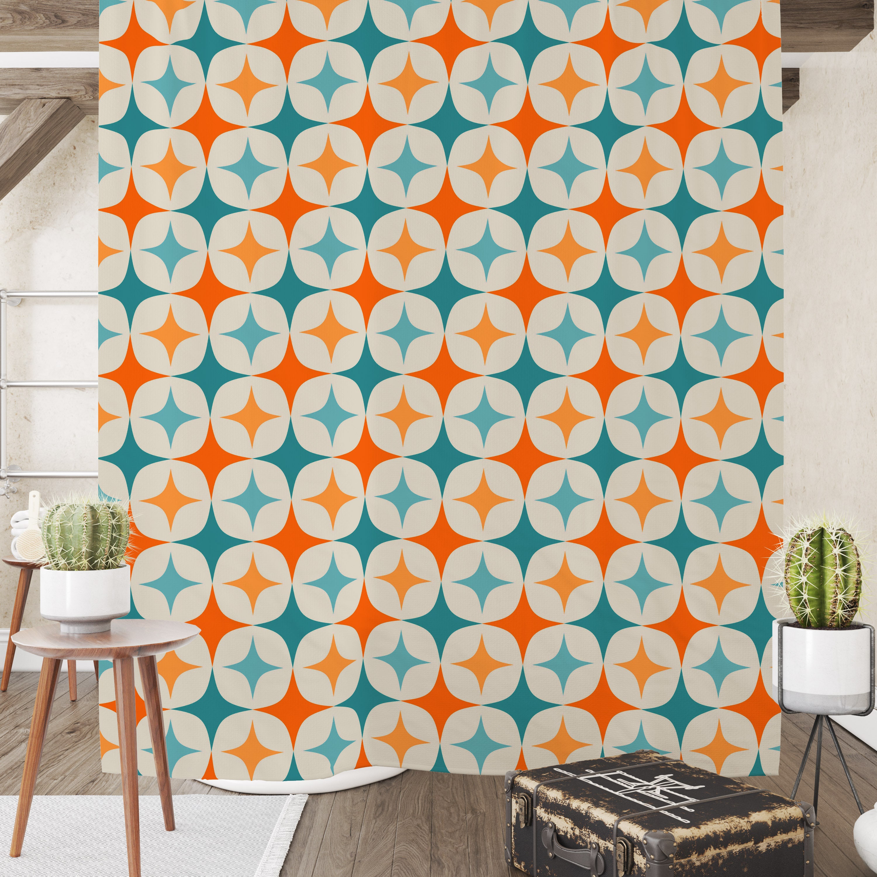 Unique Mid Century Modern Optional Pattern Shower Curtain Set