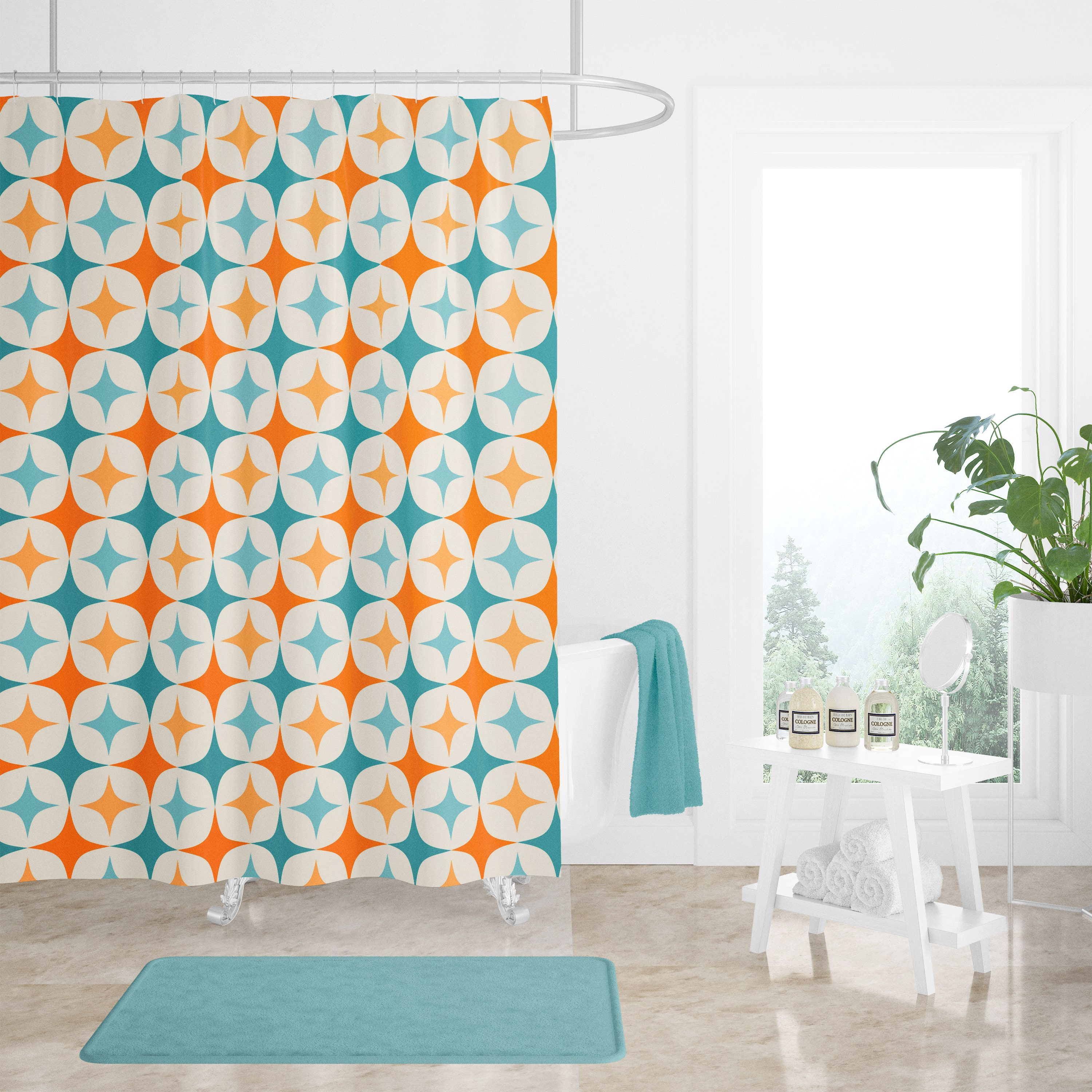 Unique Mid Century Modern Optional Pattern Shower Curtain Set - Image 3