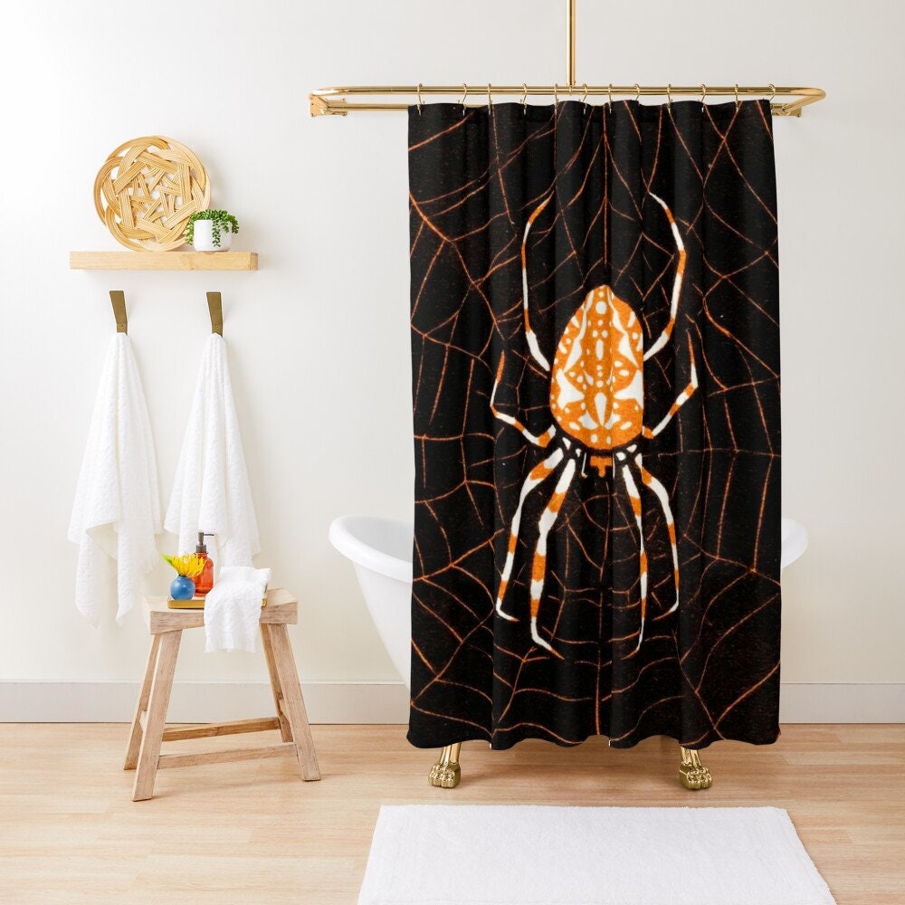 Unique Spider Shower Curtain | Black Curtain | Eco-Friendly Polyester, Waterproof | Spider Decor