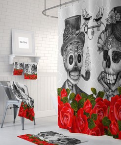 Unique Sugar Skull Couple Shower Curtain with Gothic Bathroom Decor