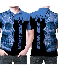 Unique Under Armour Blue Flowers Pattern Skull 3D All Over Print Polo Shirt, Perfect for Athleisure Wear