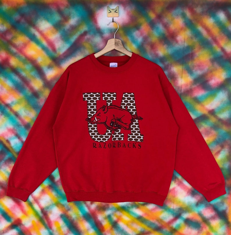 University Of Arkansas Sweatshirt Big Logo Printed Ua Razorbacks Crewneck Streetwear Sweater Pullover Jumper