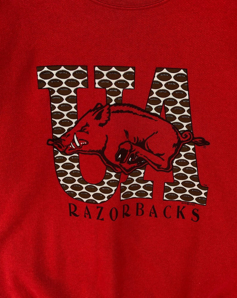 University Of Arkansas Sweatshirt Big Logo Printed Ua Razorbacks Crewneck Streetwear Sweater Pullover Jumper - Image 2