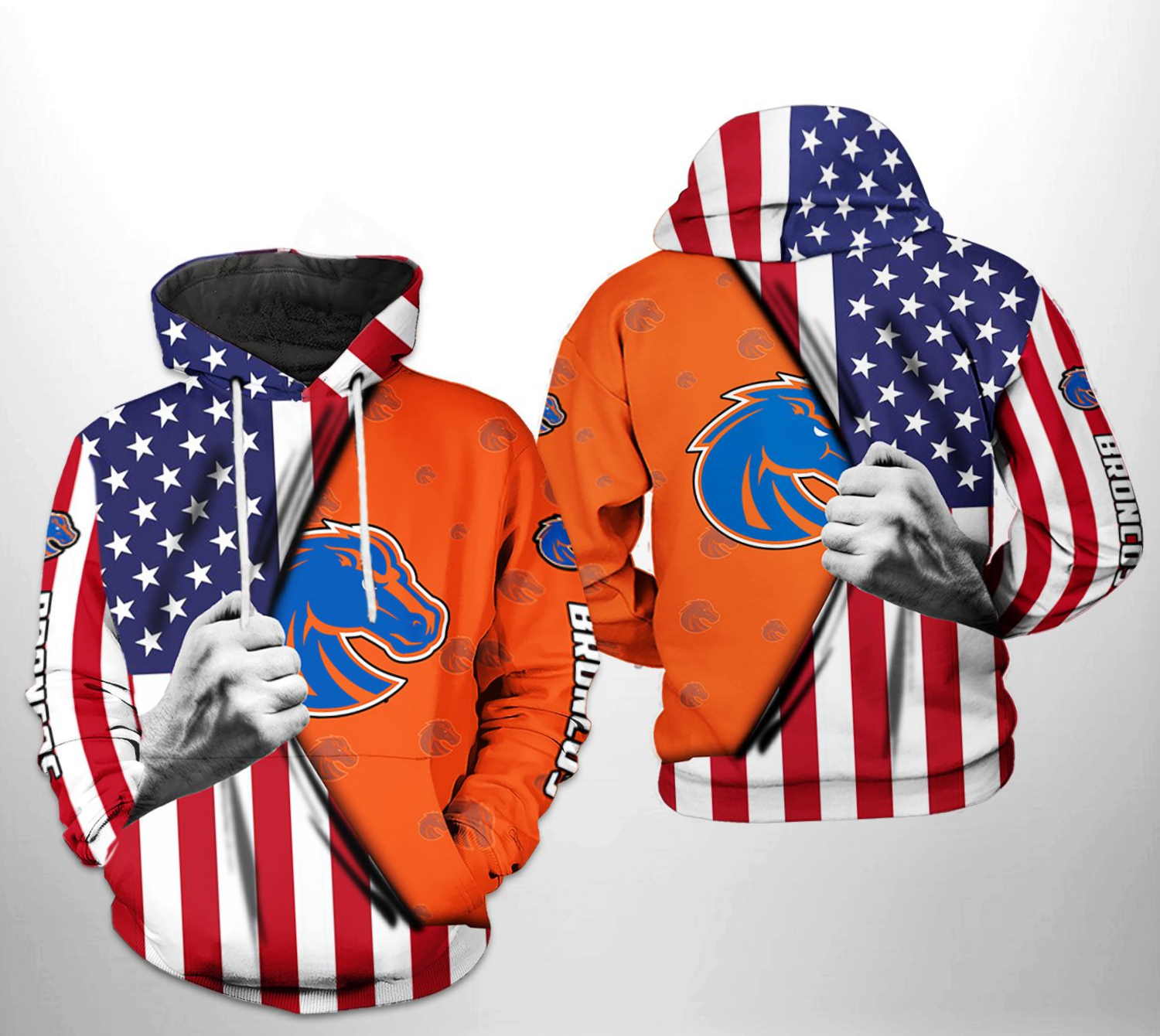 Unleash Your Patriotism with Boise State Broncos NCAA US Flag 3D Hoodie Zipper Hoodie