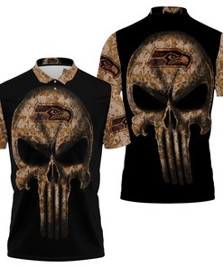 Unleash the 12th Man in the Camouflage Skull Seattle Seahawks American Flag Polo Shirt