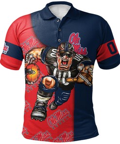Update Your Wardrobe with the NCAA Ole Miss Rebels Red and Blue Polo Shirt with Your Own Name and Number