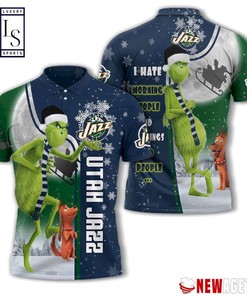 Utah Jazz Grinch Steals Christmas with All Over Print Polo Shirt