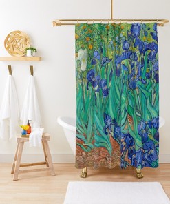 Van Gogh Blue Flowers Art Nouveau Shower Curtain with Waterproof Quality