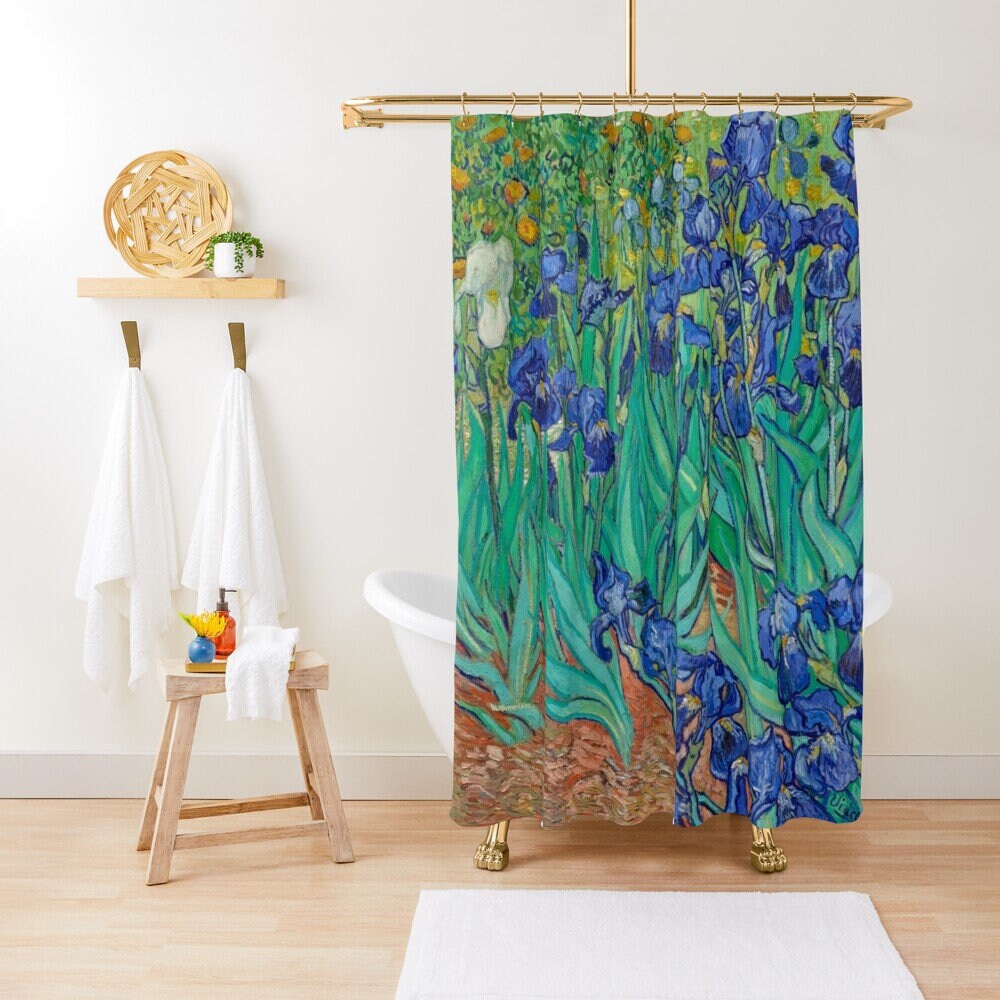 Van Gogh Blue Flowers Art Nouveau Shower Curtain with Waterproof Quality